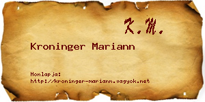 Kroninger Mariann névjegykártya